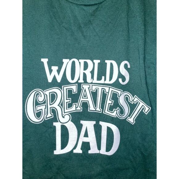 Vintage Worlds Greatest Dad Shirt Green Tee 1990s VTG Jerzees Small USA 90s - Picture 2 of 8